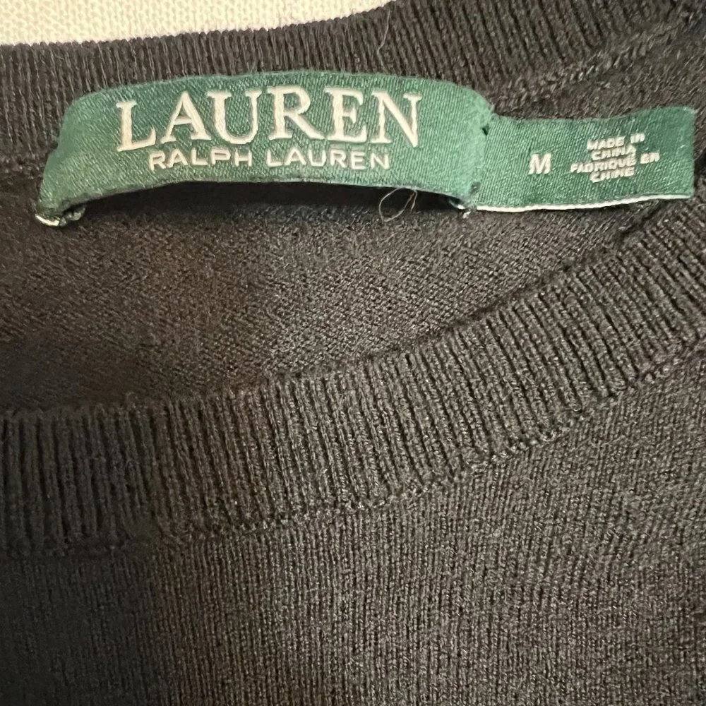 Lauren Ralph Lauren Women's Black Cardigan Dress Long Sleeve Ruffle Size M - Picture 3 of 9